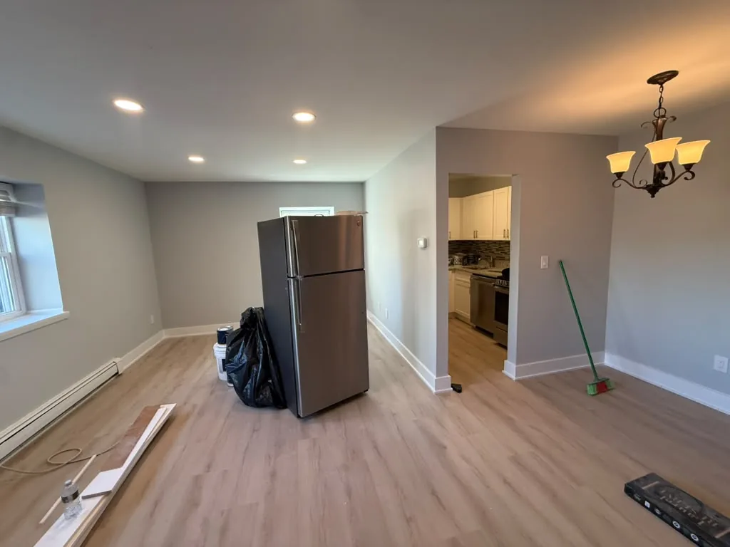 Open plan living area looking into the kitchen